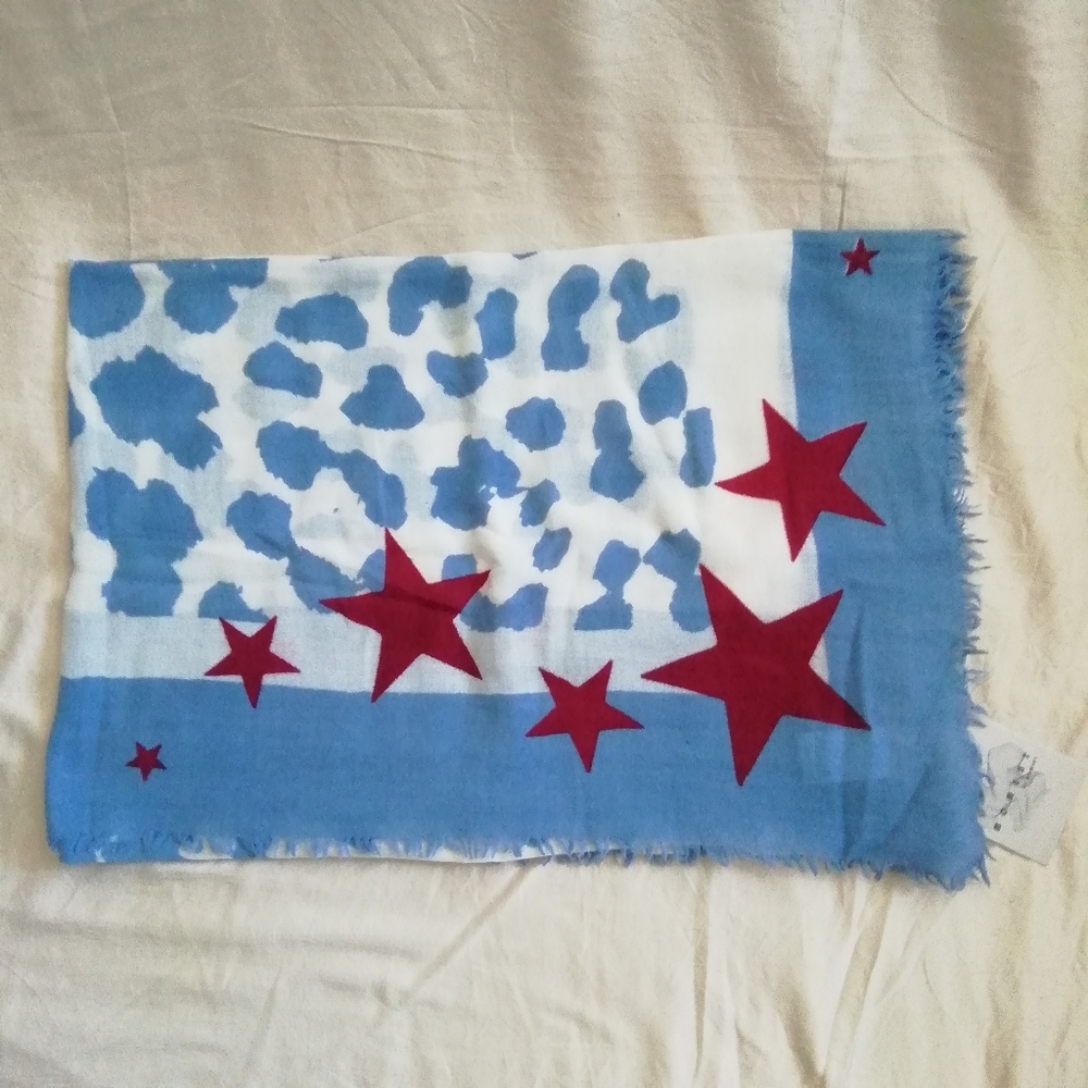 NWT wool & silk blue white red scarf